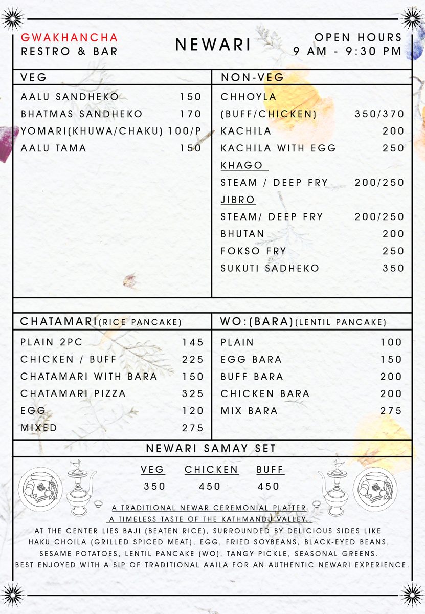 Printed Newari menu